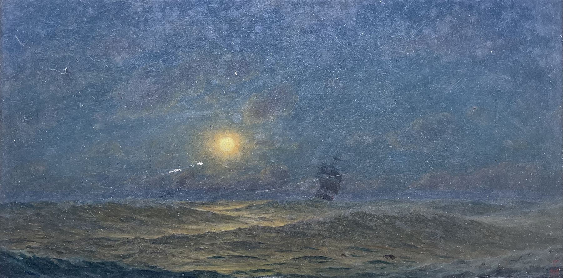 Frederick William Meyer (British 1846-1919): 'Moonrise at Sea', oil on board signed with monogram, titled verso (within the frame) 15cm x 29cm