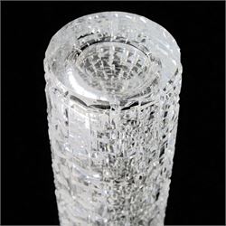 Vladimir Zahour; cut glass vase of cylindrical form, signed beneath, H35cm 