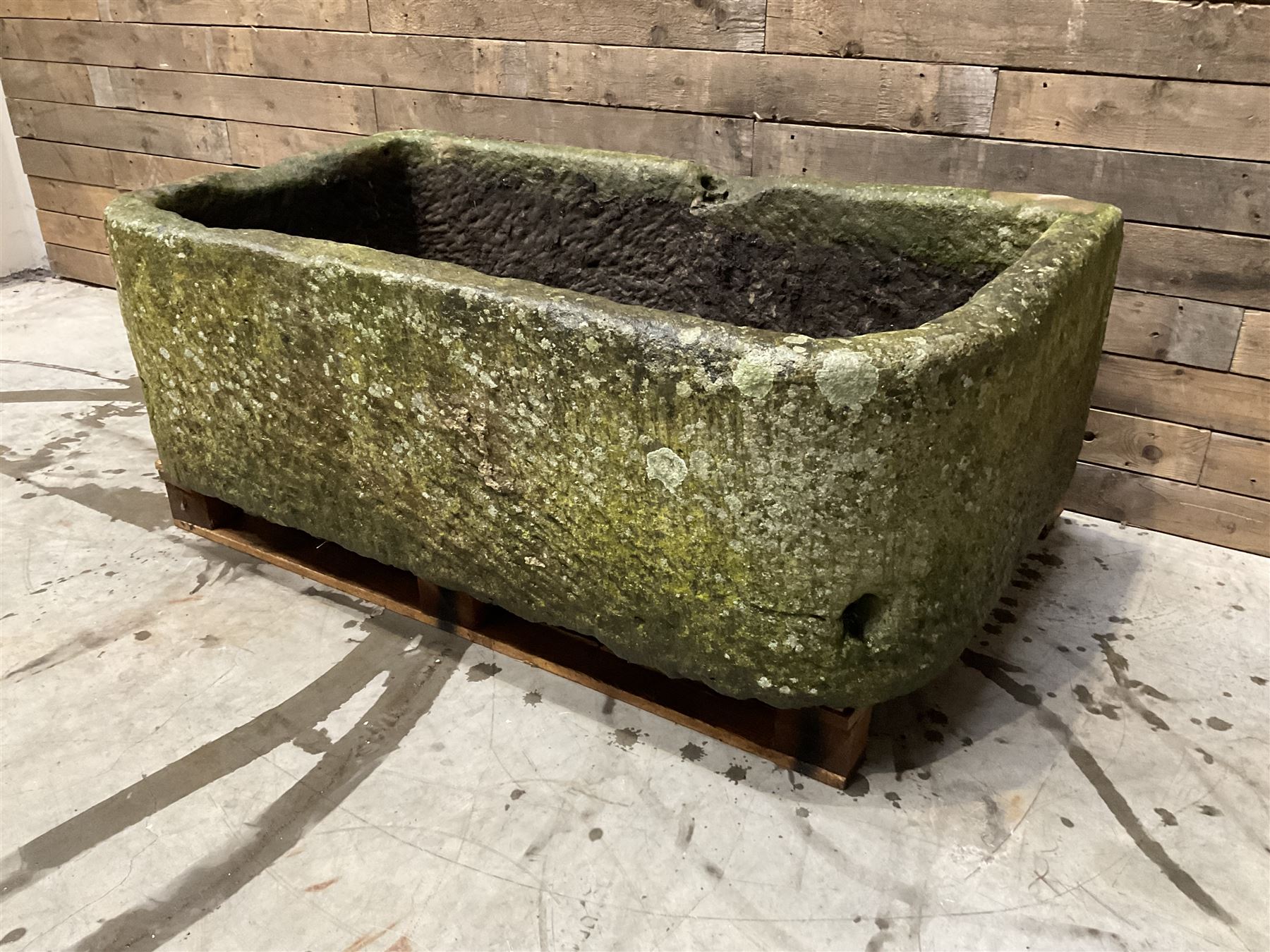 Large 19th century D shaped stone trough