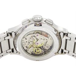 Strela Class 1 gentleman's stainless steel manual wind chronograph wristwatch, Cal. Poljot 3133, black dial with date aperture, on stainless steel steel bracelet, boxed