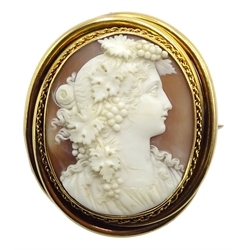  Victorian gold mounted cameo brooch, depicting a Bacchante Maiden  