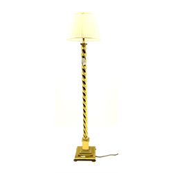 20th century brass rope twist standard lamp with shade