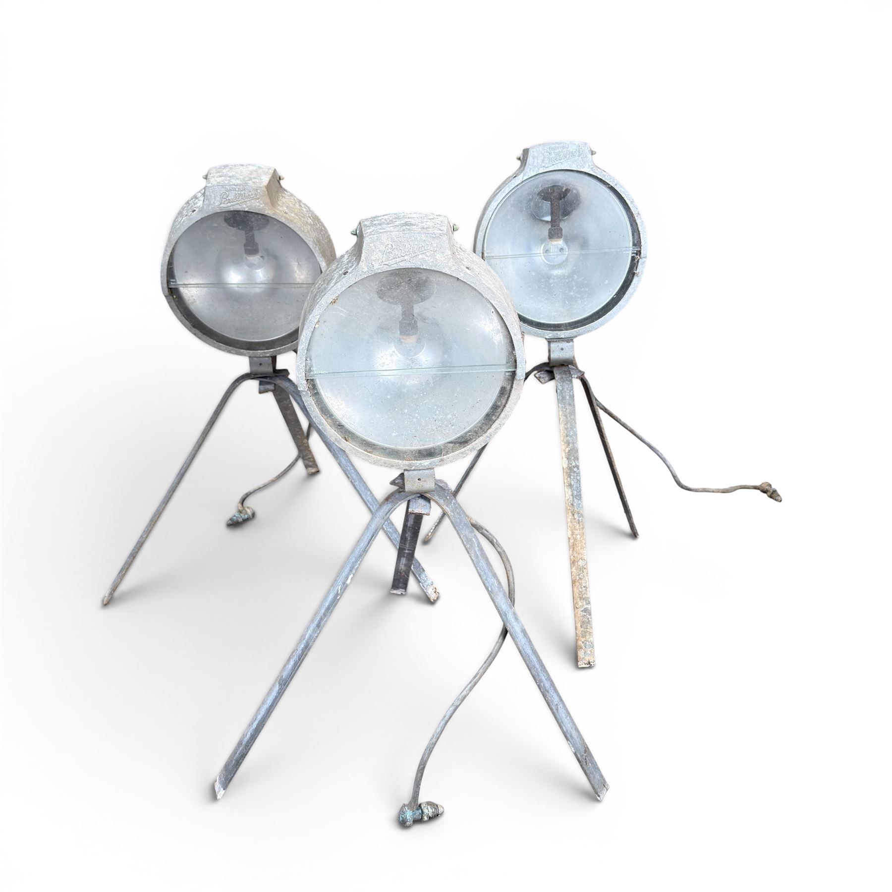 Bullfinch Lighting - collection of three gas floodlights on tripod bases (Medium Stands)
