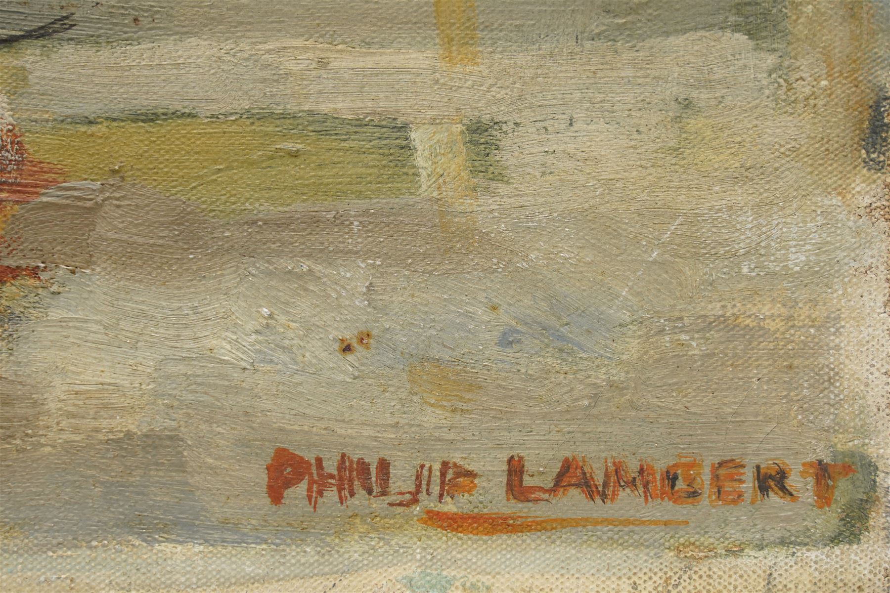 Philip Lambert (British 1918-2014): Moored Fishing Boats, oil on canvas signed 51cm x 61cm (unframed)