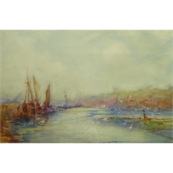  Frank Rousse (British fl.1897-1917): Fishing Boats in Whitby Harbour, watercolour signed 35cm x 53cm  