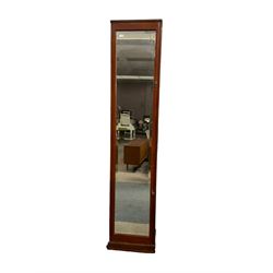 Early 20th century walnut cupboard, fitted with single door with rectangular bevelled mirror plate, on plinth base