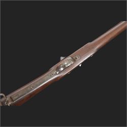 Snider-Enfield service rifle .577 calibre, barrel 33 in., tangent/ladder back sight, action marked with crowned V.R BSA & Co 1872, full stocked with two barrel bands, steel clearing rod, walnut stock marked Mx1 93 Birmingham, overall L124cm