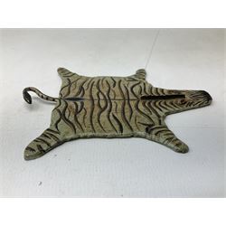 After Franz Xavier Bergman, two cold painted bronzes modelled as a crocodile skin, and a zebra skin, each stamped beneath with B within an amphora and Austria, crocodile L12.5cm, zebra 10.5cm