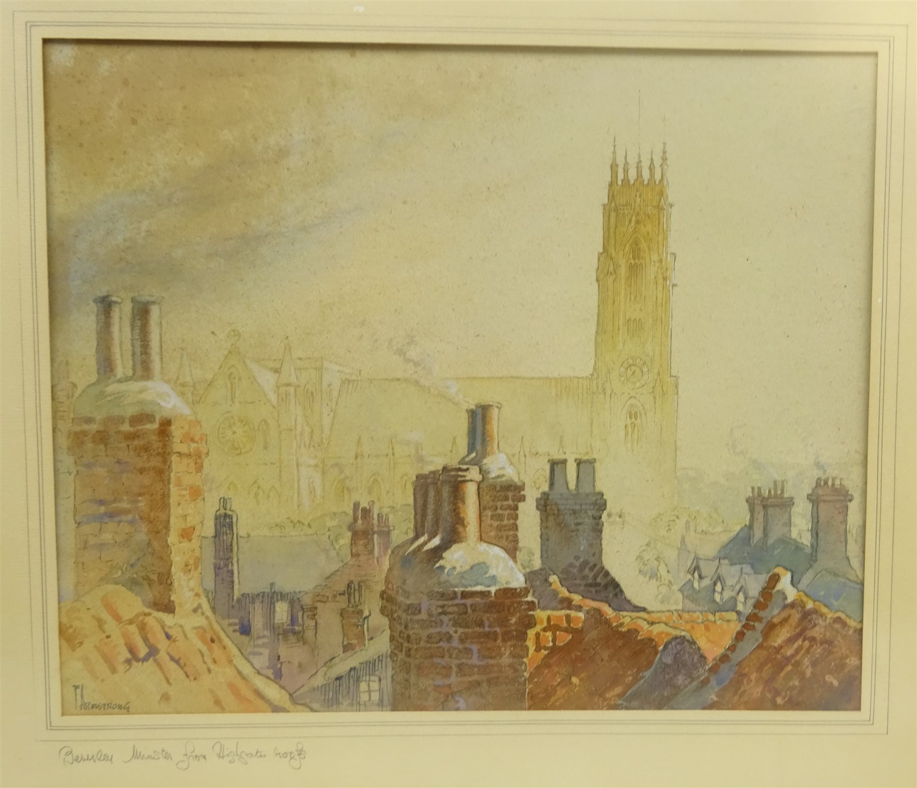 Frank Armstrong (British 1900-1966): 'Beverley Minster from Highgate Roofs' and Beverley Market, two watercolours signed, one titled on the mount 34cm x 41cm (2)