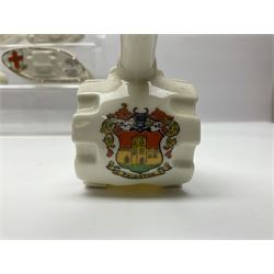 Ten WW1 crested china military models of tanks and field guns; various makers including Goss, Grafton China, Arcadian China, Savoy China etc; various crests including Portsmouth, Brighton, Pendleton, Paignton, Cowes, Flamborough etc (10)