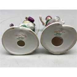 Seven Spode Chelsea figures, comprising no.1, no.2, no.3, no.4, no.6 and two further smaller examples, together with a Dresden figure of a gentleman, no. K10003, and a Delft style figure of a boy, some with boxes, tallest H23cm (9)