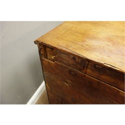  Georgian walnut and mahogany chest, two short and three long drawers, shaped bracket feet, W89cm, H88cm, D50cm  
