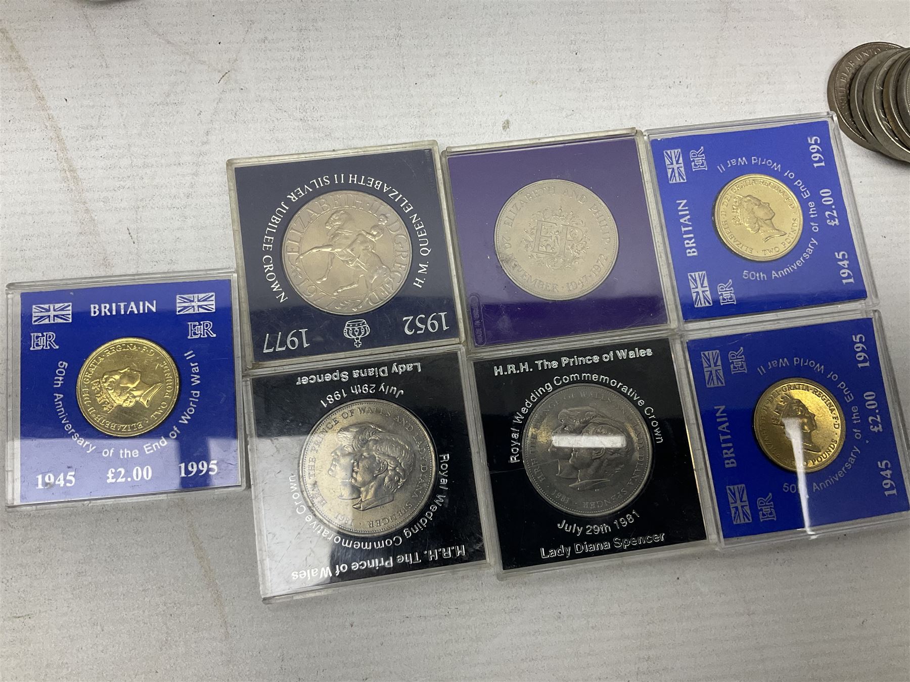 South Africa 1895 2 1/2 shillings, various Queen Elizabeth II five pound and two pound coins, pre euro coinage, pre decimal coinage etc
