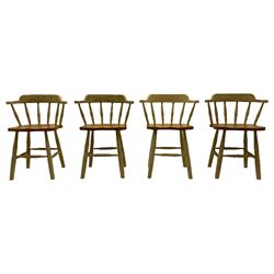 Set of four painted tub shaped stools with beech seats