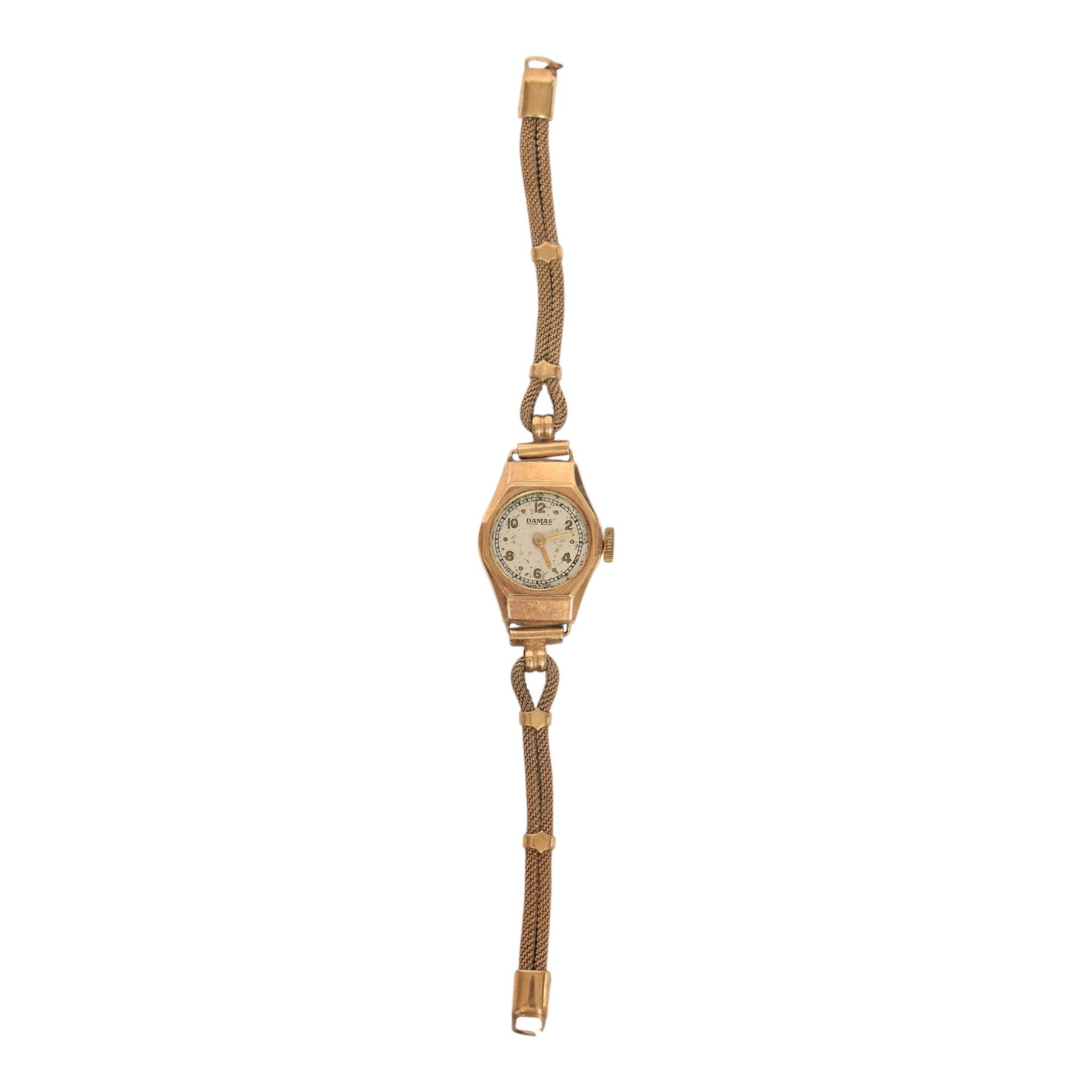 Collection of 9ct gold wristwatch cases, three with movements, one with 9ct gold bracelet strap