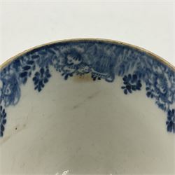 Rare 18th century Bow porcelain coffee cup, circa 1765-1770, profusely decorated with figures and dwellings in a rocky landscape, the interior with wide foliate border, H6cm