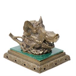 Novelty single inkwell in the form of a Boars head, H14cm W18cm 