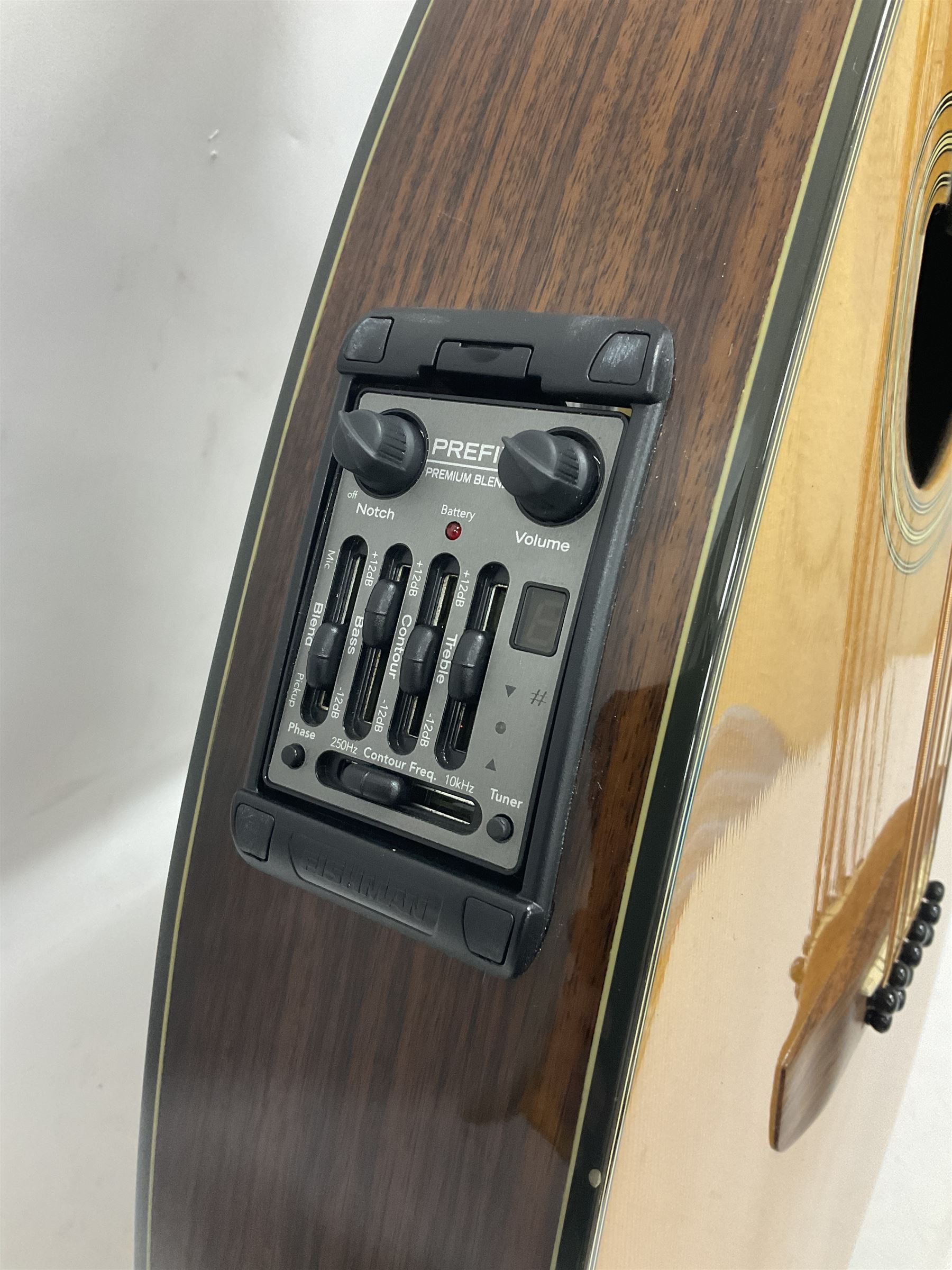 Brazilian Giannini Craviola twelve string acoustic guitar, with Fishman Premium Blend onboard pickup, in fitted hard case 