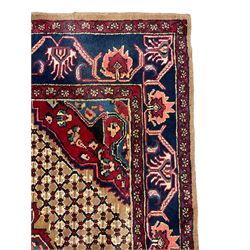 North West Persian Bidjar rug, large floral design shaped pole medallion on a brown field decorated with lattice pattern, the border decorated with trailing branch and stylised plant motifs