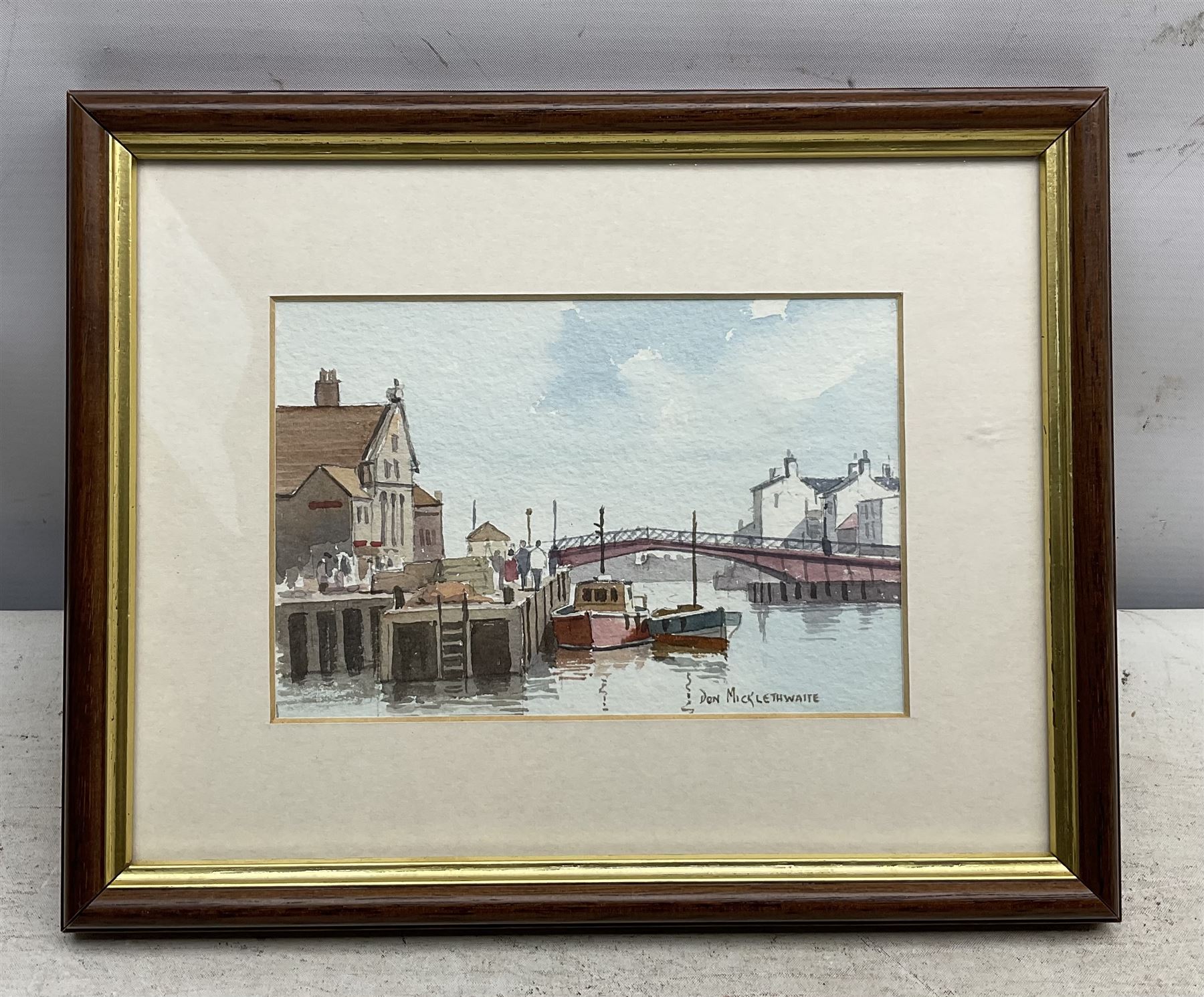 Don Micklethwaite (British 1936-): Whitby Harbour, watercolour signed 10cm x 15cm 