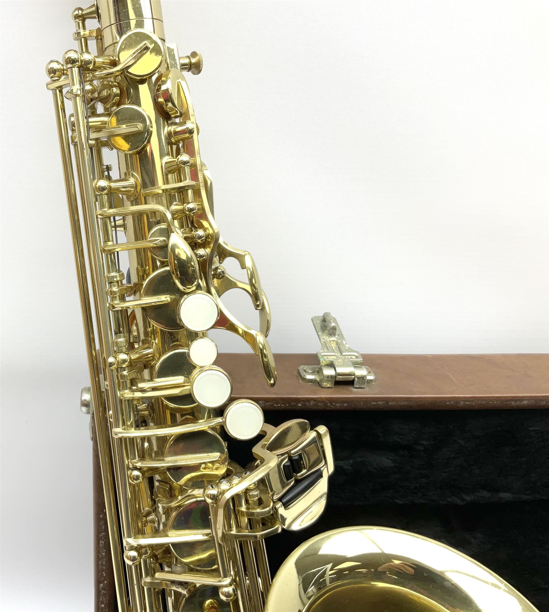 Trevor J. James & Co. 'The Horn' brass alto saxophone, serial no.T04498, H68cm in fitted carrying case