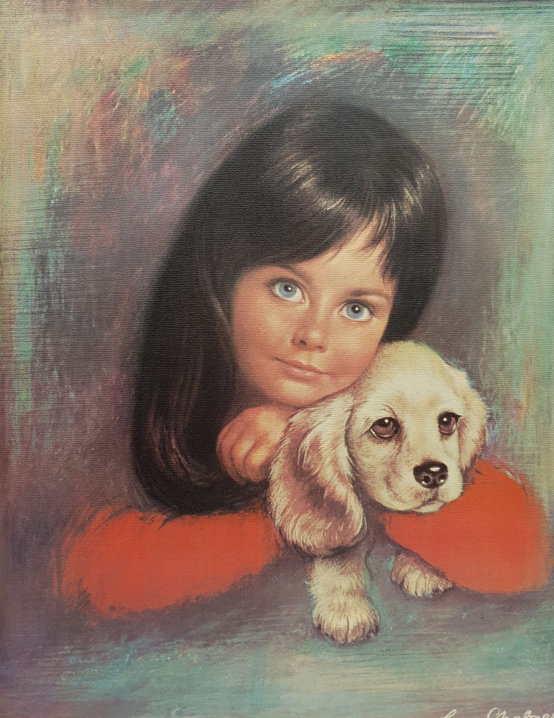 After Louis Shabner (British 1917-1981): Girl with Dog, colour print 57cm x 44cm