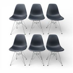 Vitra - set of six DSR side chairs designed by Charles and Ray Eames, moulded black plasti...