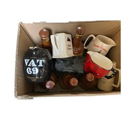 Collection of Wade Bells decanters, together with whisky jugs, charatacture jugs etc in three boxes 