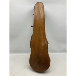 Mid-19th century German violin with 36cm two-piece maple back and ribs and spruce top, bears label 'Riccardo Antoniazzi Cremonese fece in Milano l'anno 1896' L59.5cm overall; in walnut case with two part bows