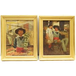 Charles Martin Hardie (Scottish 1858-1916): 'El Abuelo' and The Fruit Seller, pair oils on board signed with initials and inscribed Xeres, one titled 26cm x 20cm (2)