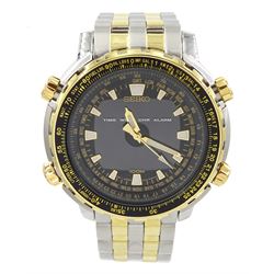 Seiko World Time gentleman's two tone stainless steel quartz chronograph wristwatch, Ref. ...