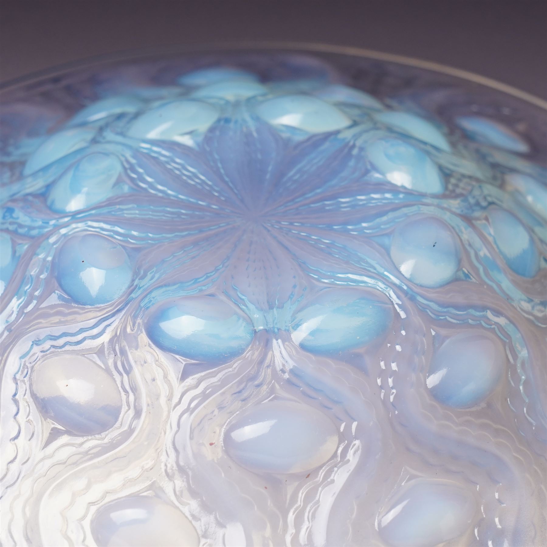 Lalique opalescent glass 'Bulbes' pattern shallow bowl marked 'R Lalique France' D25cm 