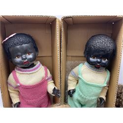 Quantity of vintage and later dolls to include unusual three faced example and further dolls marked C.J, Gloobee, Rosebud etc in three boxes