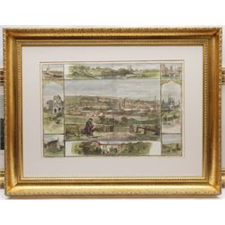 John Scott (British 1774-1827) after JMW Turner (1775-1851): Harewood House, hand-coloured engraving pub. 1816; 'The Queen's Visit to Leeds', hand-coloured engraving pub. Illustrated London News, 1858; and a further hand-coloured engraving of Harewood House, max 36cm x 54cm (3)