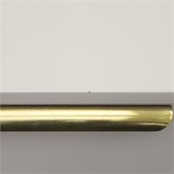 Made.com - 'Ebro' grey four drawer chest, gold painted metal shaped handles, rounded corners with fluted detail, raised on gold painted metal tapered supports