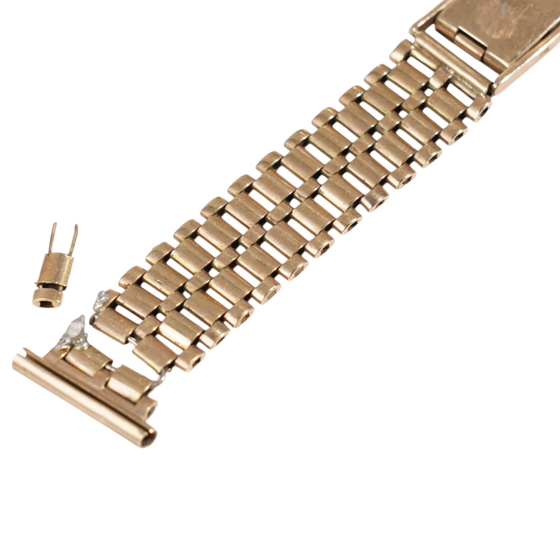 9ct gold gents wristwatch bracelet and a 9ct gold Corvette ladies wristwatch on rolled gold expanding bracelet