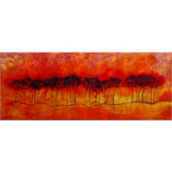  Ann Lamb (British 1955-): Tree Line, mixed media on canvas signed 40cm x 100cm unframed  