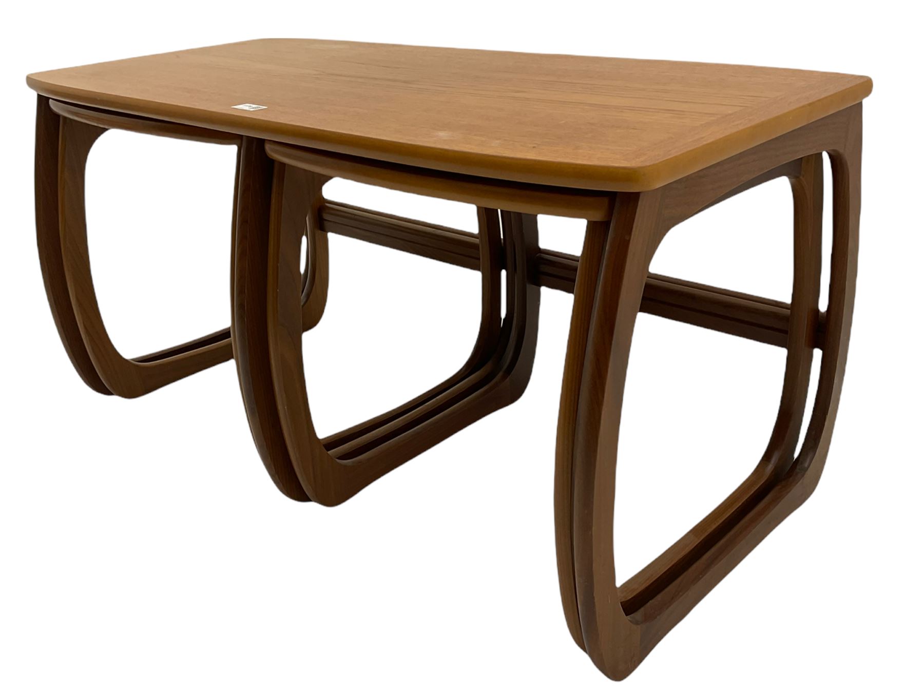 Nathan - teak Long John nest of tables and a singular nest of tables 