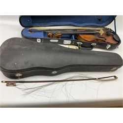 Two cased Skylark violins with bows, largest violin L59cm 