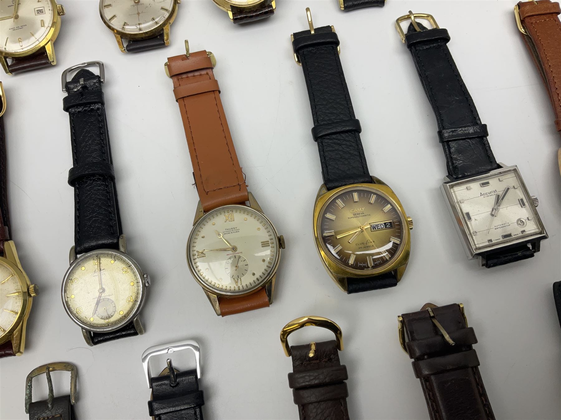 Collection of thirty wristwatches including Lucerne, Josmar, Astral, Mido, Thussy, Waldman, Camy, Doxa Lator, Avia, Lip, Enicar and Favre-Leuba