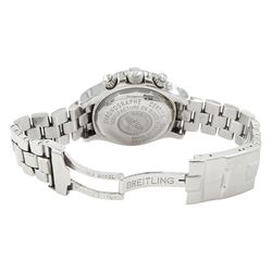 Breitling Superocean gentleman's automatic chronograph wristwatch, Ref. A133340, silvered dial with blue subsidiary seconds dials, on original stainless steel bracelet, with fold-over clasp, boxed with additional links and warranty card dated 2009