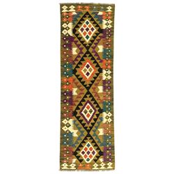 Maimana Kilim runner, multi-coloured geometric design 212x68cm 