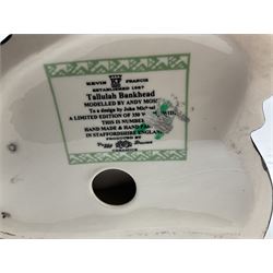 Three Kevin Francis figures produced by Peggy Davies ceramics, Clarice Cliff Centenary Figure H27cm, Tallulah Bankhead H26cm and Chantella H21cm. 