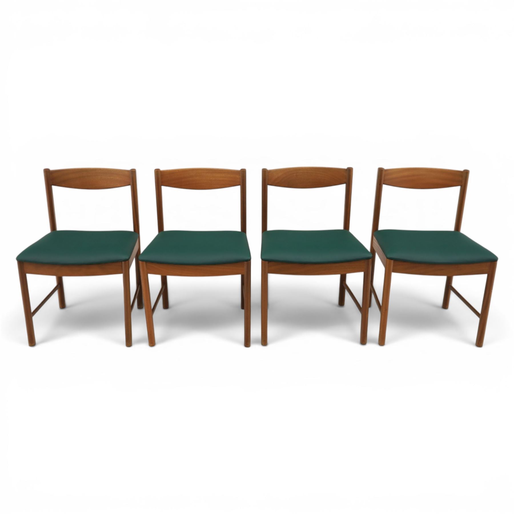 A.H. McIntosh - Mid-20th century teak extending dining table and four chairs, teak top table with internal fold over leaf extending to 193cm, raised on cylindrical tapering supports