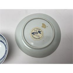 Chinese Nanking Cargo tea bowl and saucer, each decorated with pin tree, saucer with Christie's lot label beneath, tea bowl D7.5cm, saucer D11.5cm