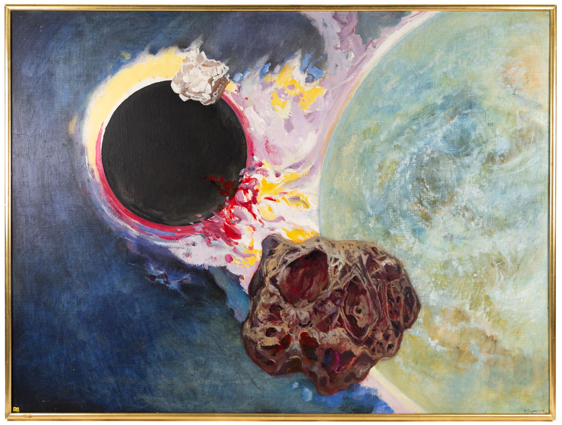 Kenneth Cozens (British 1920-2000): 'The Approach of the Black Planet', oil on board signed and dated 1979, titled verso 91cm x 122cm