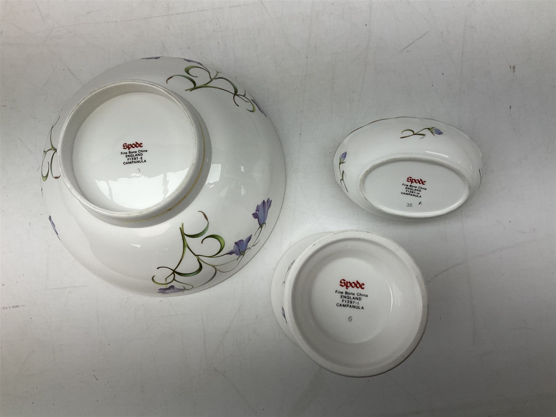 Spode Campanula pattern tulip vase, footed bowl and covered trinket dish, together with six Jlmenau dishes and three other vases 