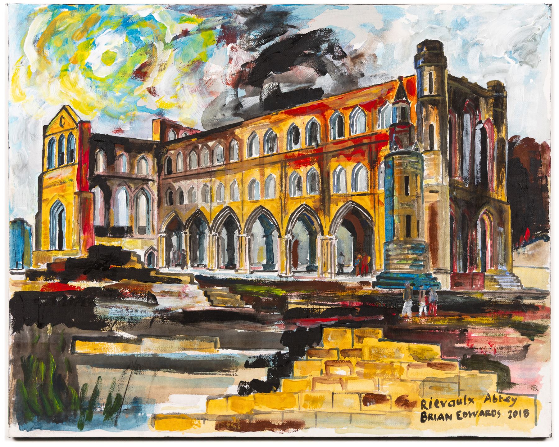 Brian Edwards (British 1944-): 'Rievaulx Abbey 2', acrylic on canvas signed and dated 2018, titled verso 40.5cm x 50.5cm (unframed)
Notes: Dr Brian Edwards is Emeritus Professor of Architecture at ECA Edinburgh University. He is the author of the book ‘Understanding Architecture through Drawing’, has exhibited at the Edinburgh Festival, the RSA and architecture section of the RA Summer Exhibition. As a retired architect, his paintings explore the interface between art and architecture