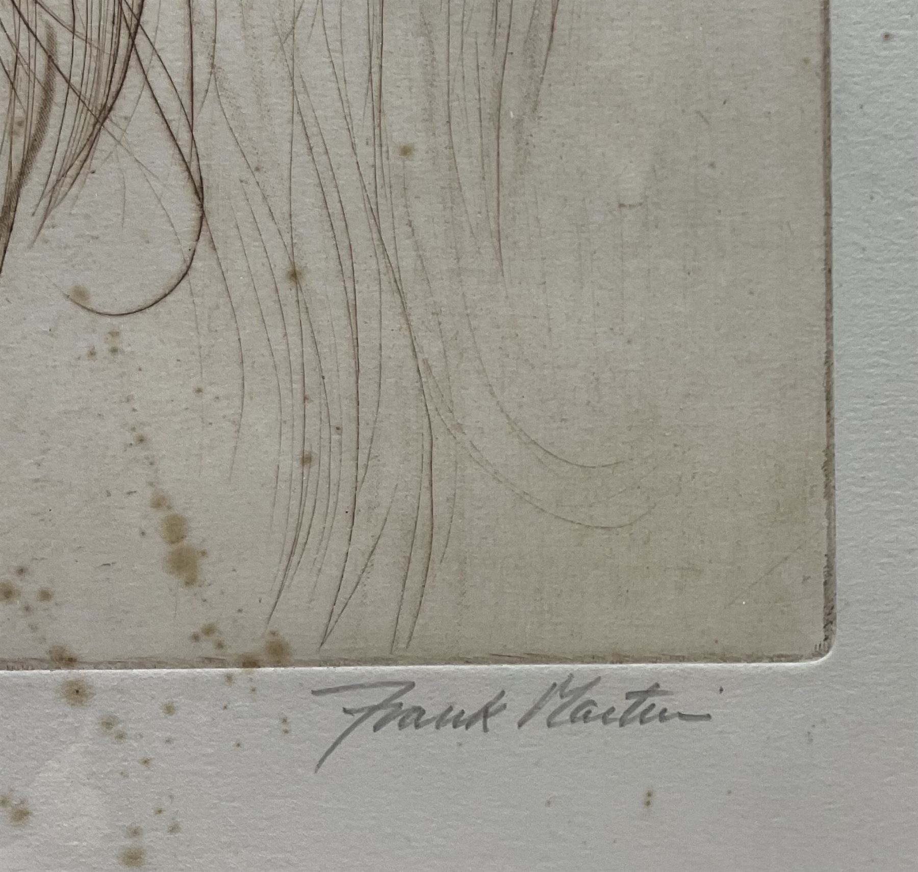 Frank Martin (British 1921-2005): 'Norma Talmadge' (1894-1957), limited edition sepia etching with highlighted colours signed titled and numbered 33/100 in pencil, with 'Seen Editions London' blindstamp 45cm x 30cm