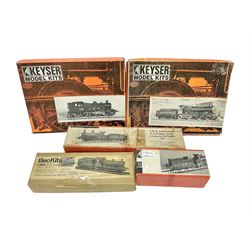 Keyser ‘00’ gauge - five locomotive building kits comprising GWR 33xx Bulldog 4-4-0, LMS (BR) Ivatt 2-6-2T, LMS (ex MR) Kirtley 0-6-0 and GWR 0-6-0 Deans Goods Locomotive and tender kit, in original boxes; with GWR 28XX 2-8-0 locomotive and tender kit, in Bec-Kits box (5) 